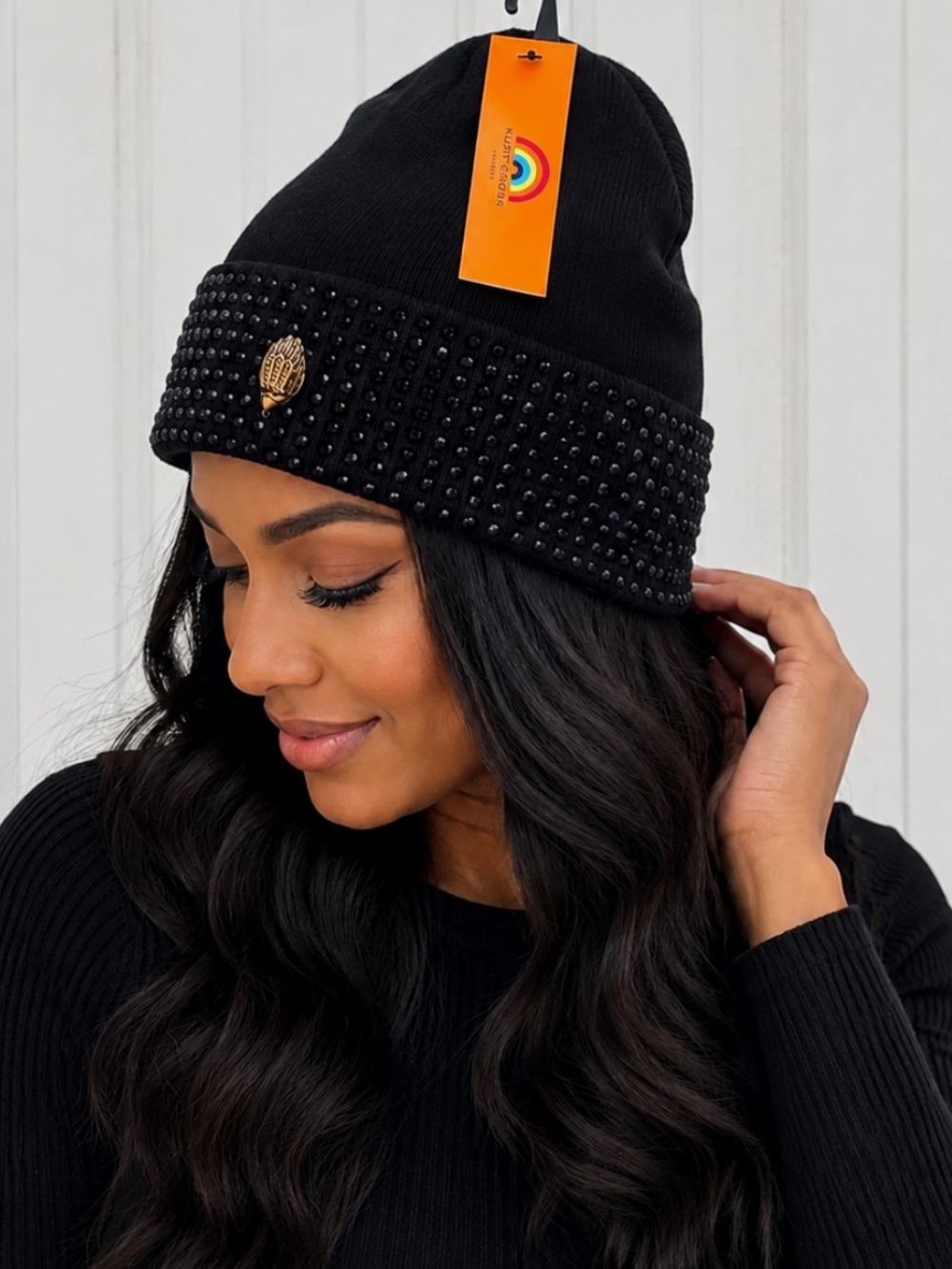 Kurt Geiger Studded Eagle Head Cuff Beanie NWT